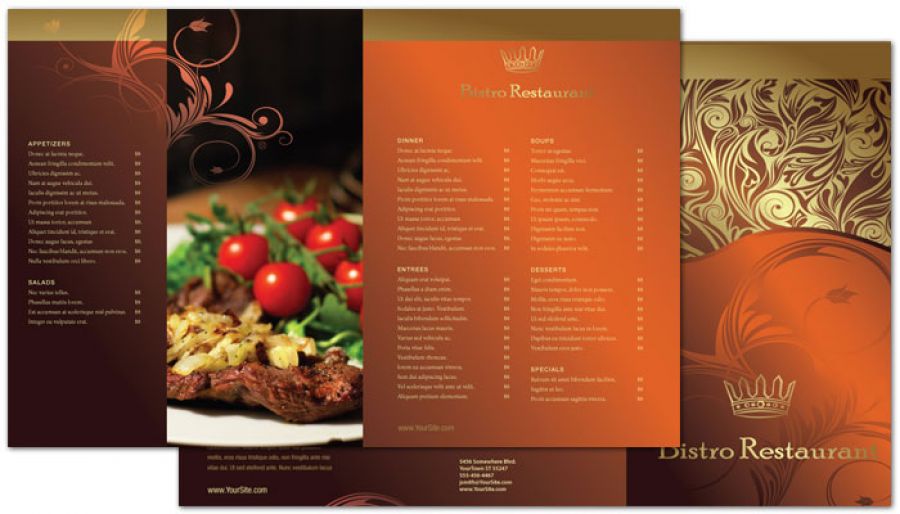 Bistro Restaurant Menu Half Fold Brochure Design Layout